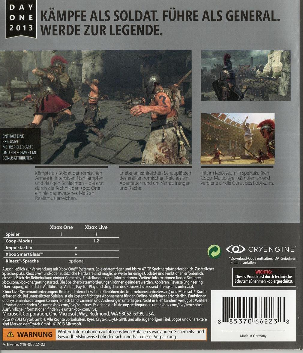 Ryse: Son of Rome - Xbox One Rückseite