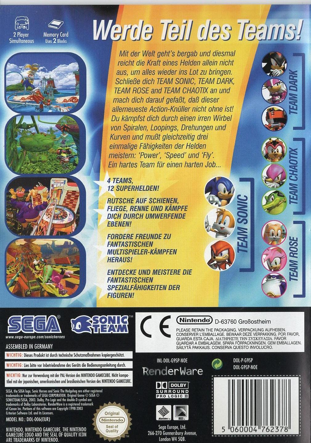 Sonic Heroes - Nintendo GameCube Rückseite