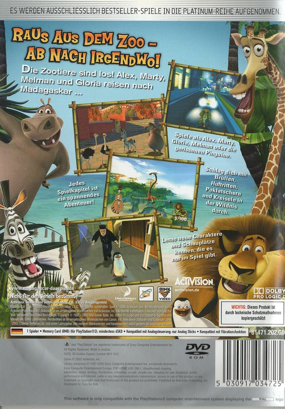 Madagascar - PlayStation 2 Rückseite