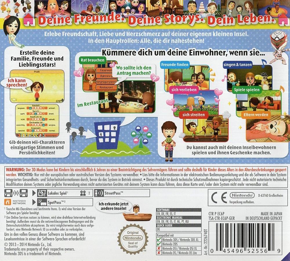 Tomodachi Life - Nintendo 3DS Rückseite