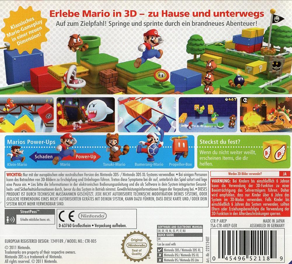 Super Mario 3D Land - Nintendo 3DS Rückseite
