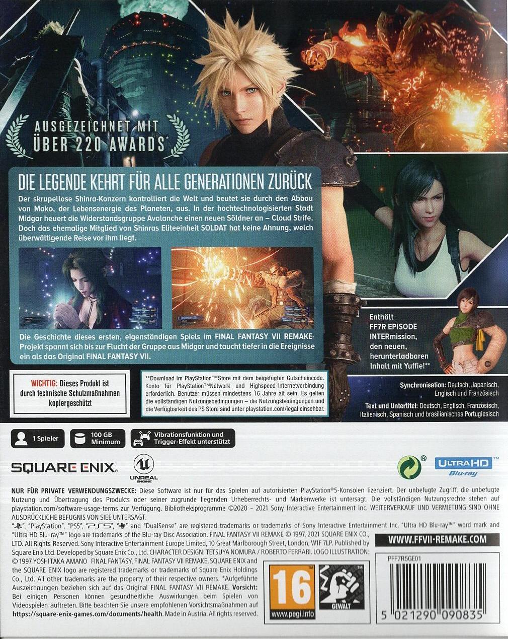 Final Fantasy VII Remake Intergrade - PlayStation 5 Rückseite
