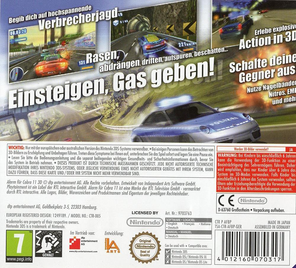 Alarm für Cobra 11 3D - Nintendo 3DS Rückseite