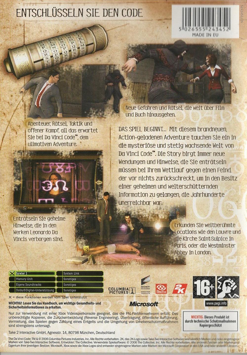 The Da Vinci Code - Xbox Rückseite