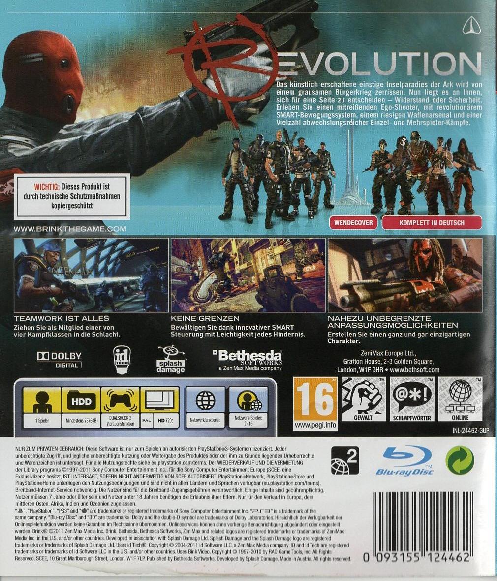 Brink - PlayStation 3 Rückseite