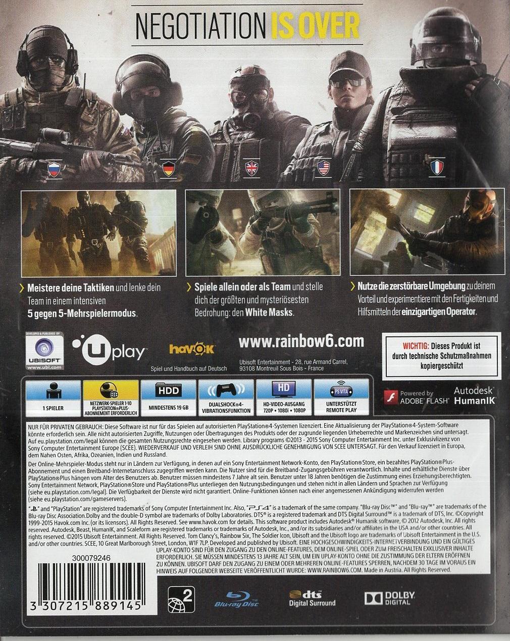 Tom Clancy's Rainbow Six Siege - PlayStation 4 Rückseite