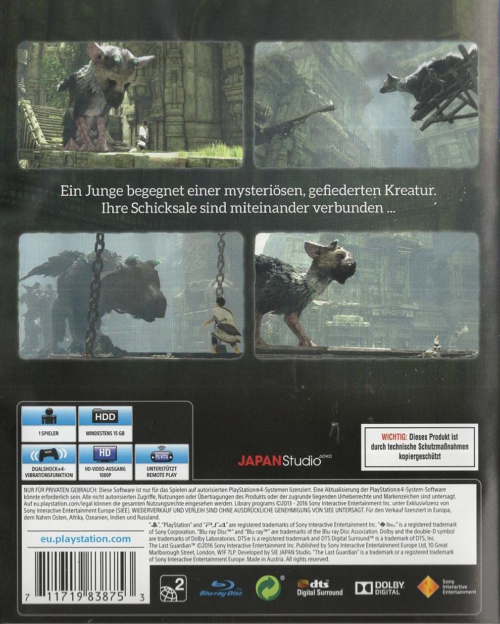The Last Guardian - PlayStation 4 Rückseite