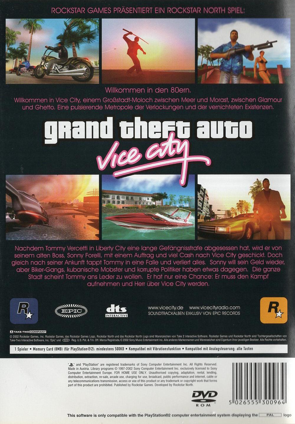 Grand Theft Auto: Vice City mit Karte- PlayStation 2 Rückseite