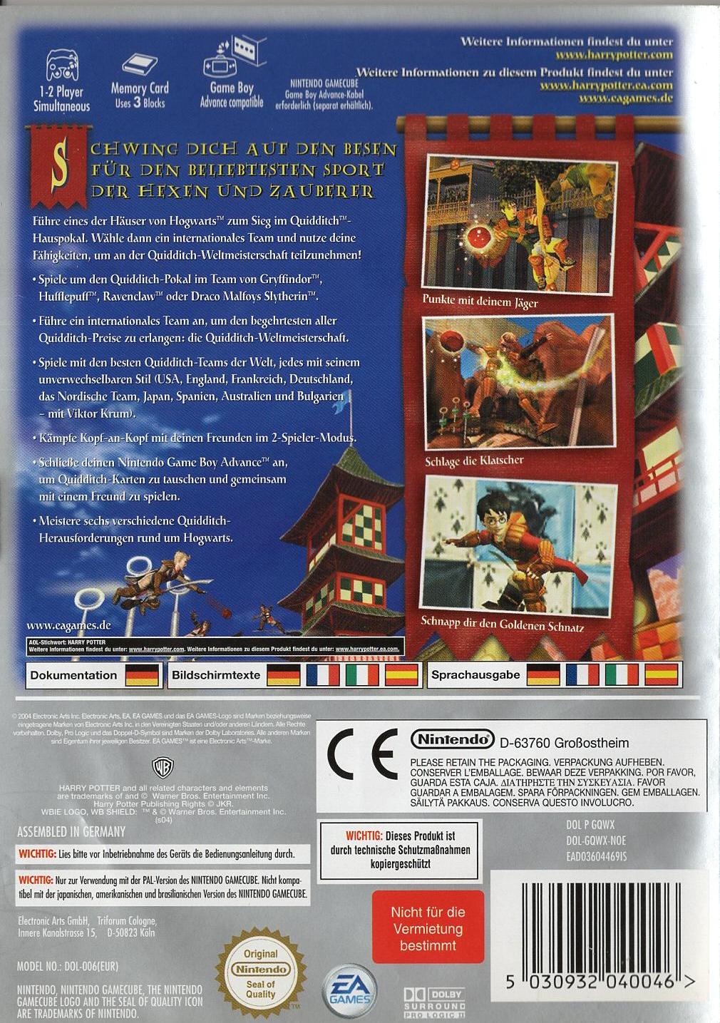 Harry Potter: Quidditch Weltmeisterschaft - Nintendo GameCube Rückseite