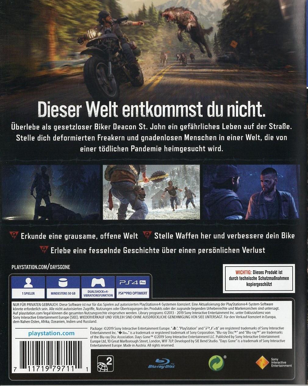 Days Gone - PlayStation 4 Rückseite