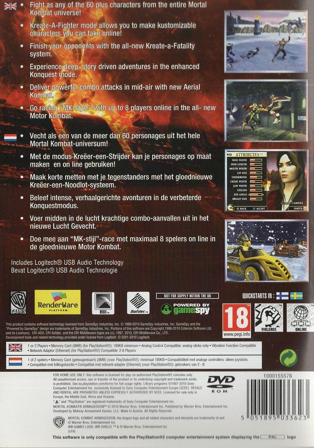 Mortal Kombat Armageddon - PlayStation 2 Rückseite