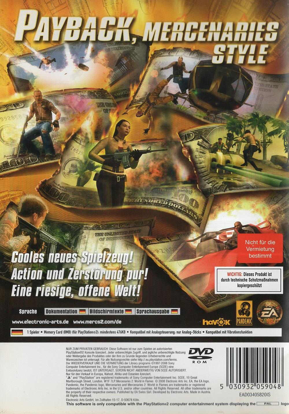 Mercenaries 2: World in Flames - PlayStation 2 Rückseite
