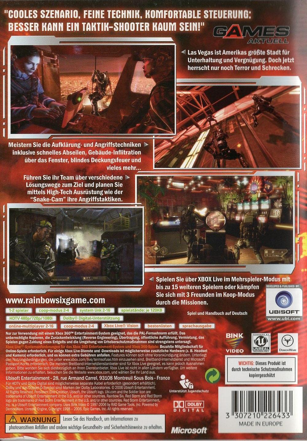 Tom Clancy's Rainbow Six: Vegas - Xbox 360 Rückseite