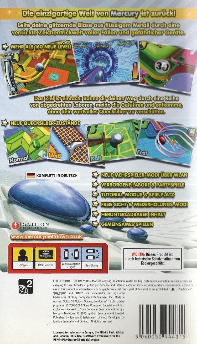 Mercury Meltdown - PlayStation Portable Rückseite