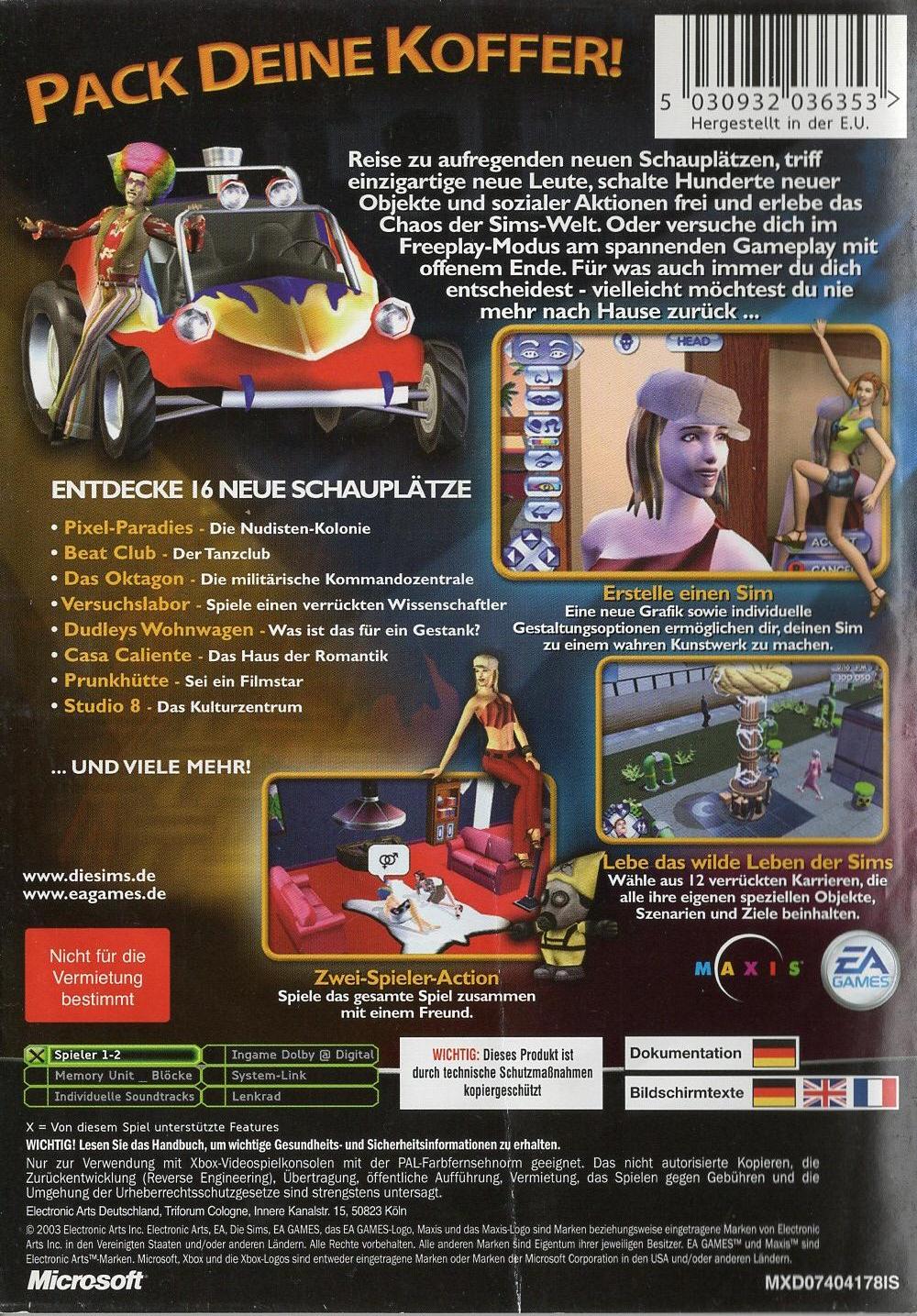 Die Sims brechen aus - Xbox Rückseite