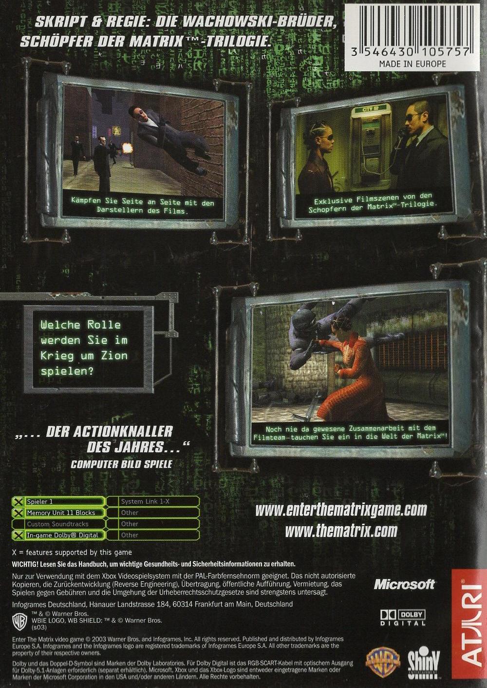Enter the Matrix - Xbox Rückseite