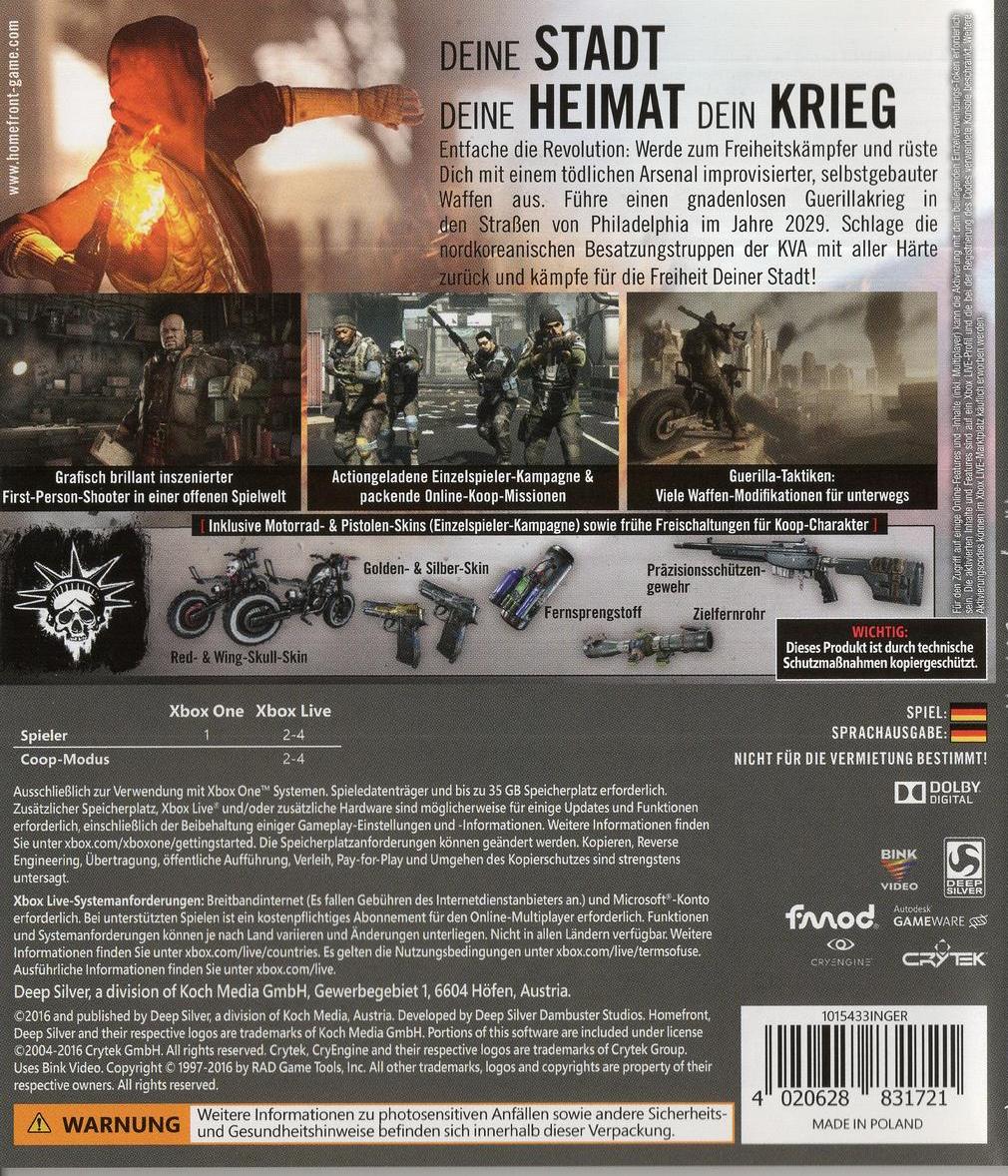 Homefront: The Revolution - Xbox One Rückseite