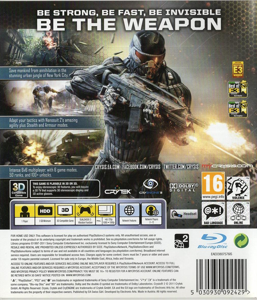 Crysis 2 - PlayStation 3 Rückseite