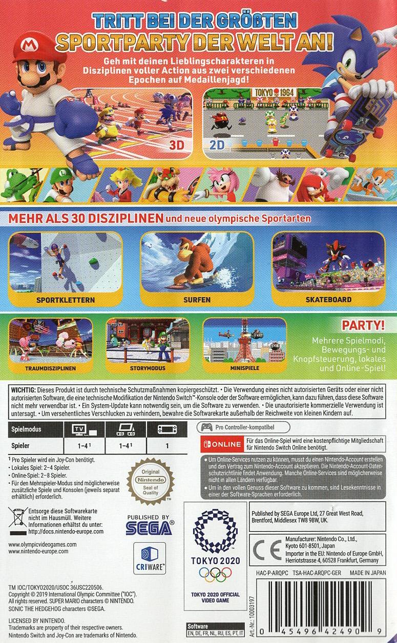 Mario & Sonic bei den Olympischen Spielen: Tokyo 2020 - Nintendo Switch Rückseite