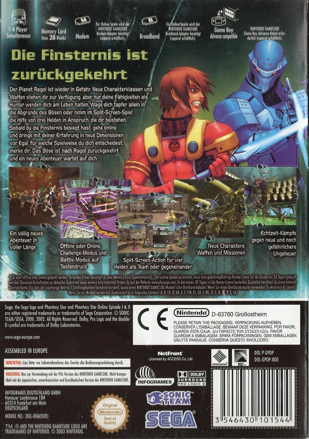 Phantasy Star Online Episode I & II - Nintendo GameCube Rückseite