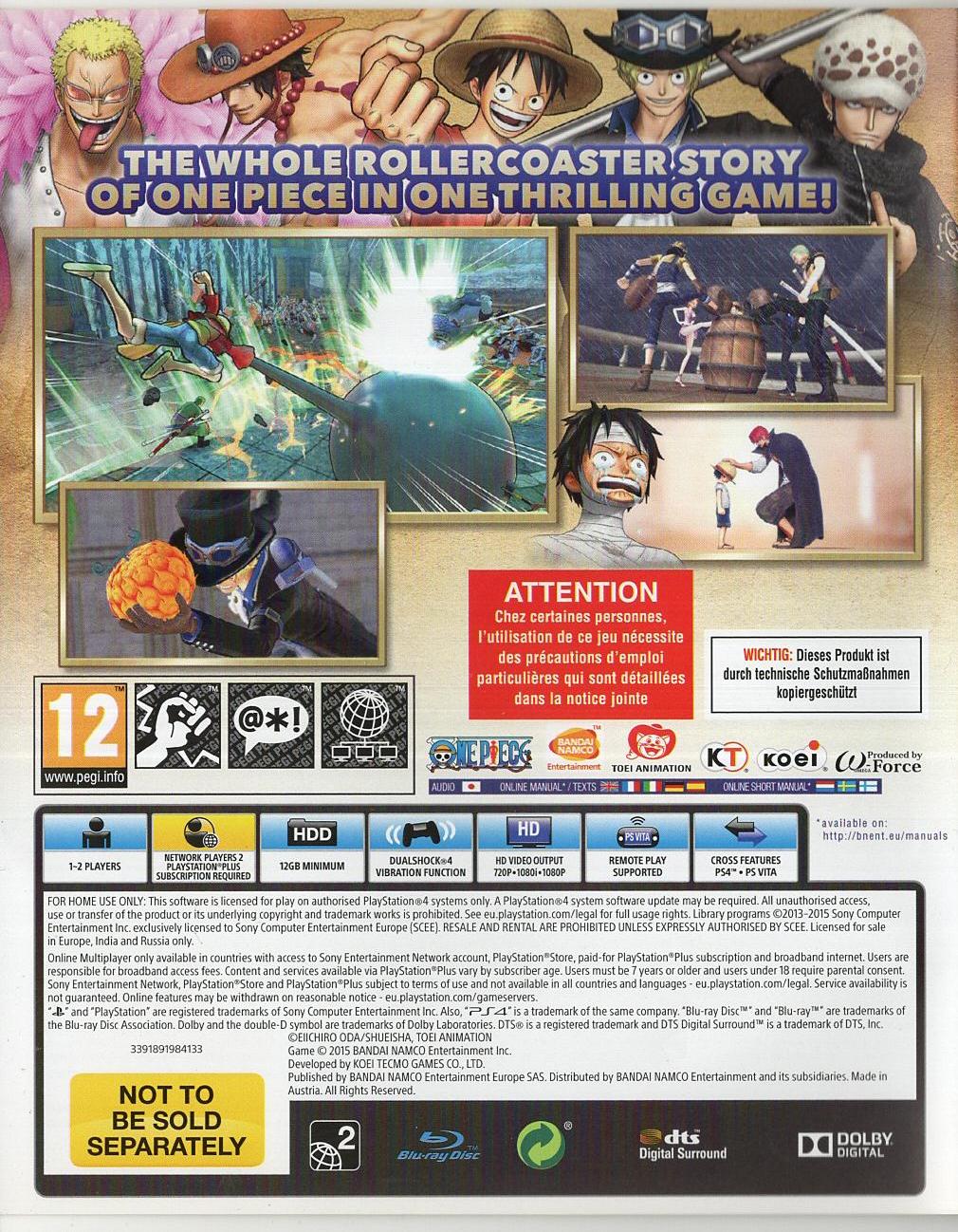 One Piece: Pirate Warriors 3 - PlayStation 4 Rückseite