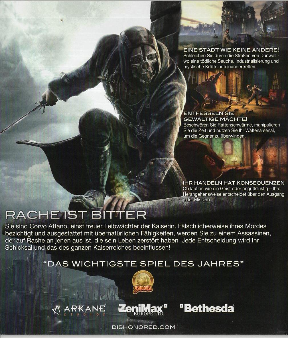 Dishonored: Die Maske des Zorns - PlayStation 3 Rückseite
