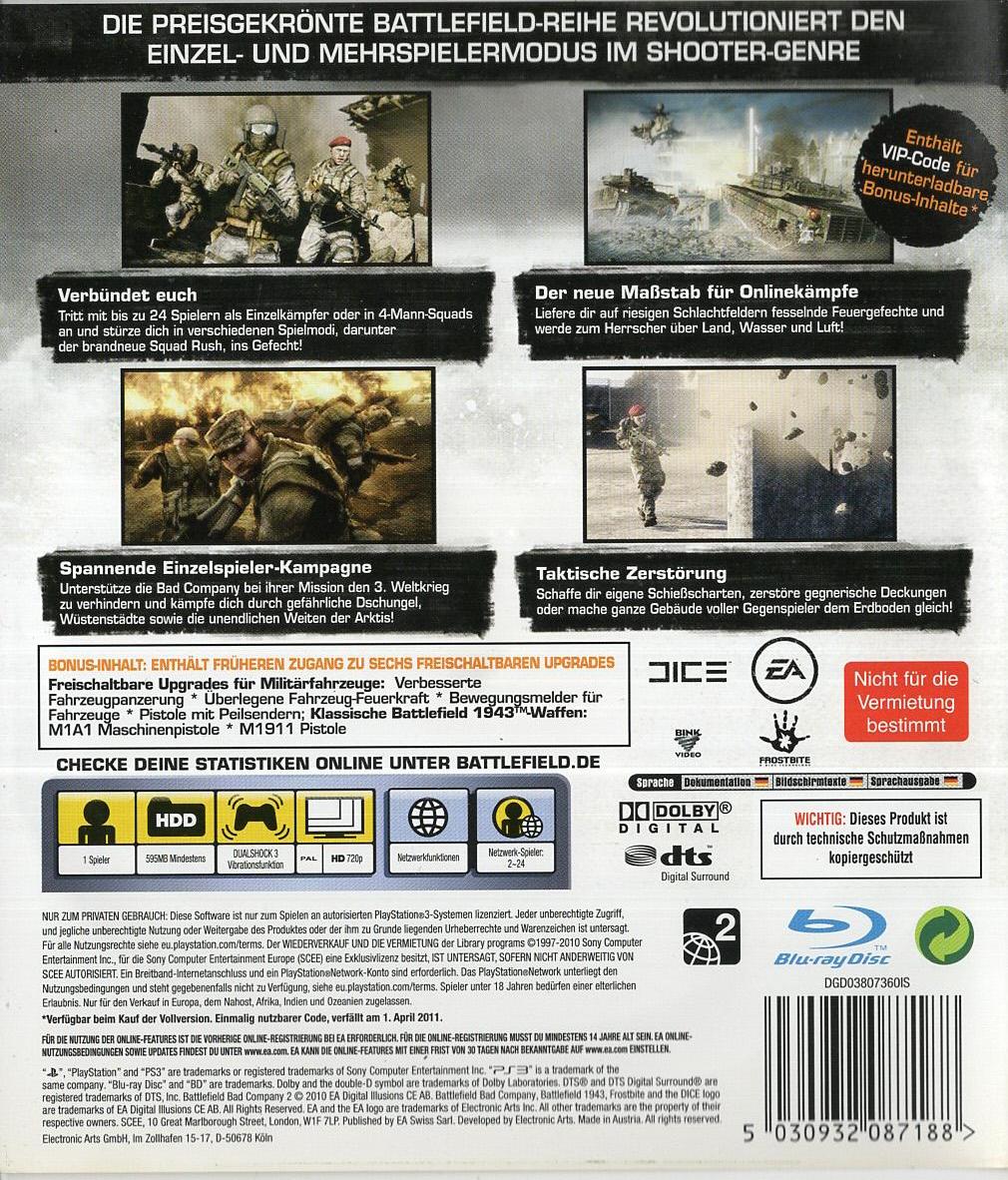 Battlefield: Bad Company 2 - PlayStation 3 Rückseite