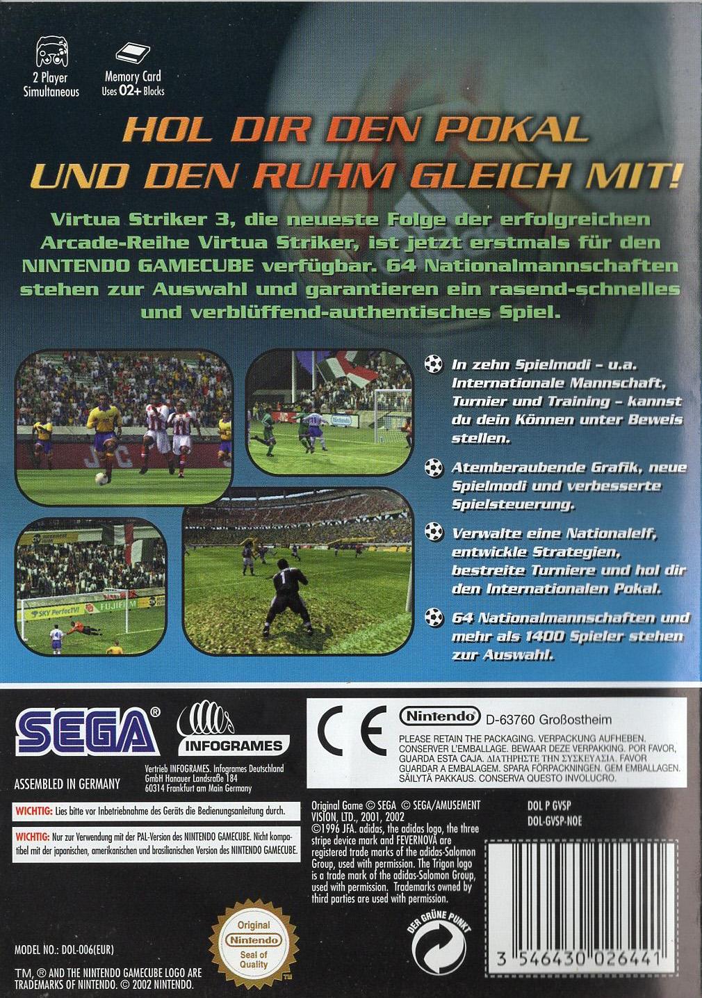 Virtua Striker 3 ver. 2002 - Nintendo GameCube Rückseite