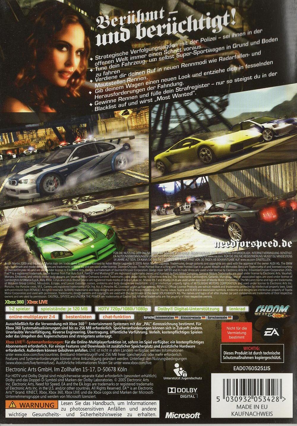 Need for Speed: Most Wanted - Xbox 360 Rückseite