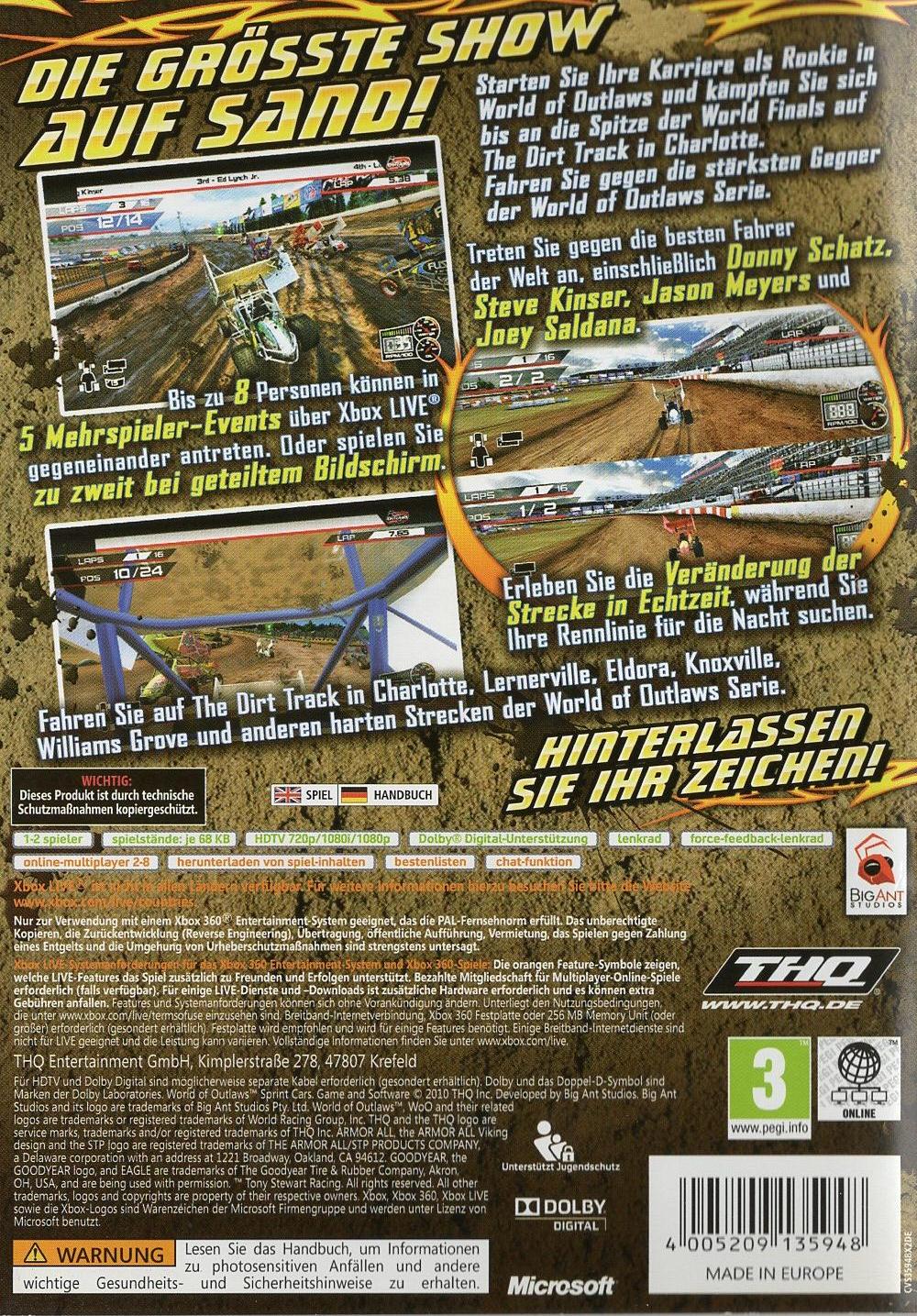 World of Outlaws: Sprint Cars - Xbox 360 Rückseite