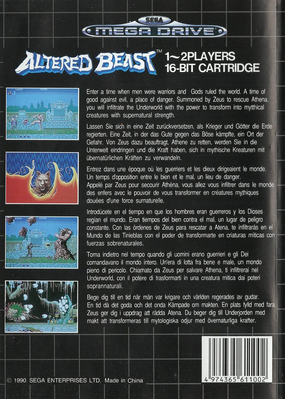 Altered Beast - Sega Mega Drive Rückseite