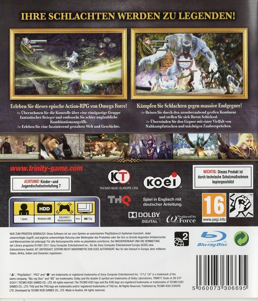 Trinity: Souls of Zill O'll - PlayStation 3 Rückseite