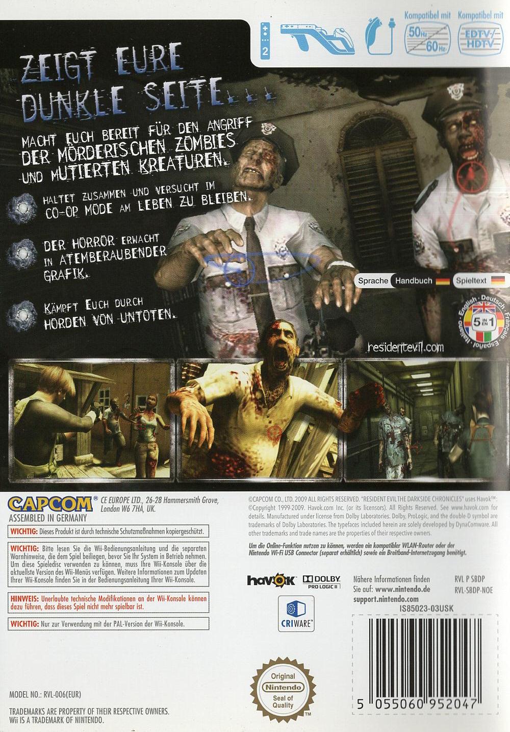 Resident Evil: The Darkside Chronicles - Nintendo Wii Rückseite