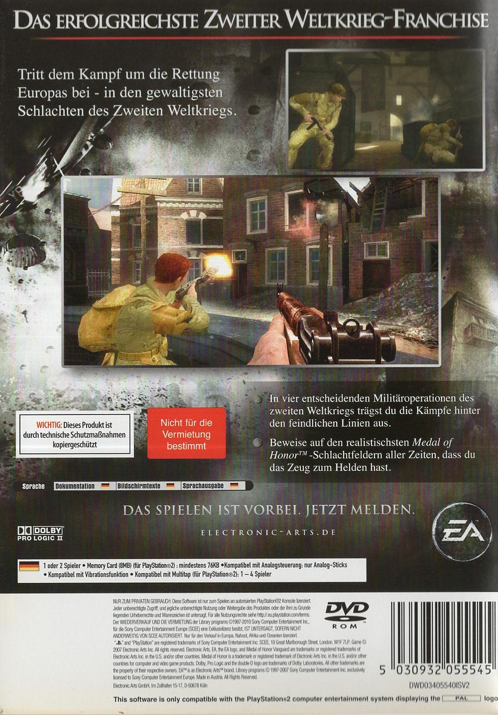 Medal of Honor Vanguard - PlayStation 2 Rückseite