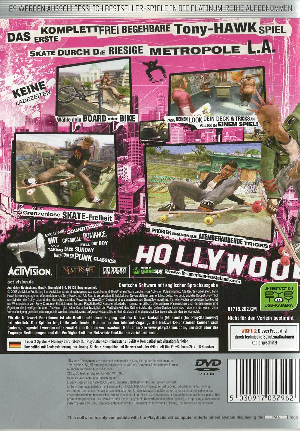 Tony Hawk's American Wasteland - PlayStation 2 Rückseite