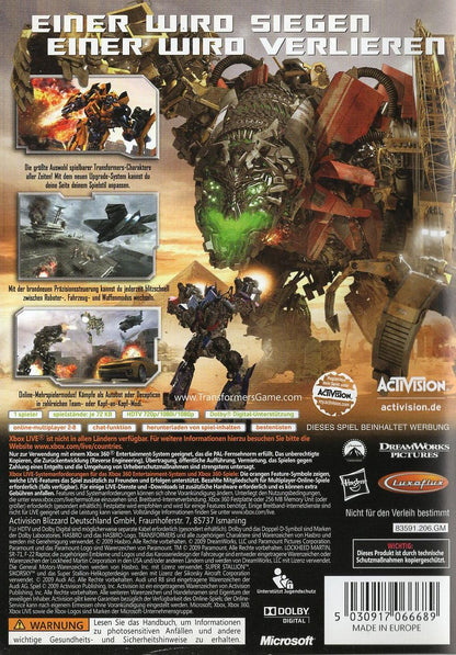 Transformers: Die Rache - Xbox 360 Rückseite