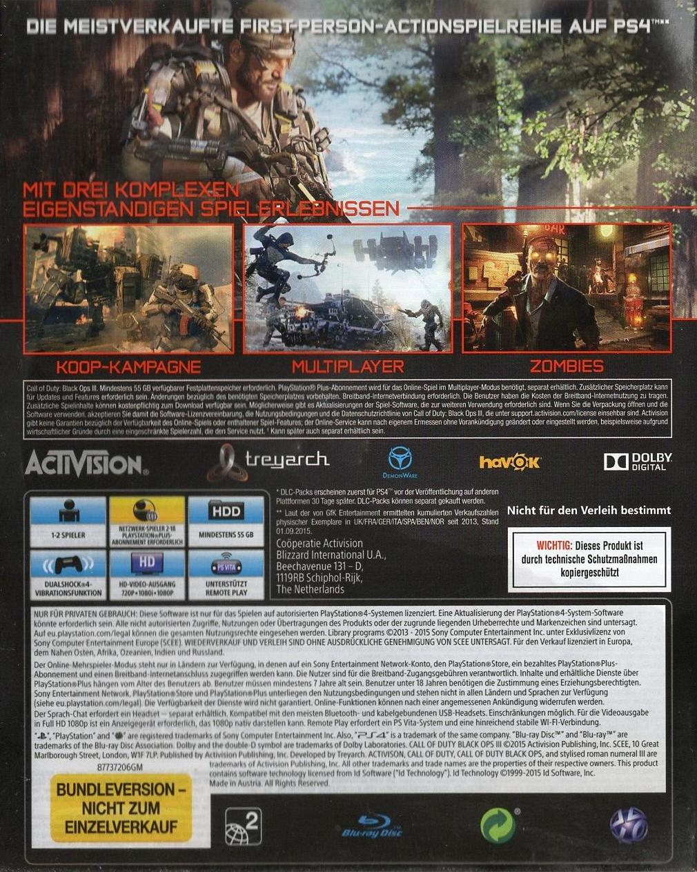 Call of Duty: Black Ops III - PlayStation 4 Rückseite