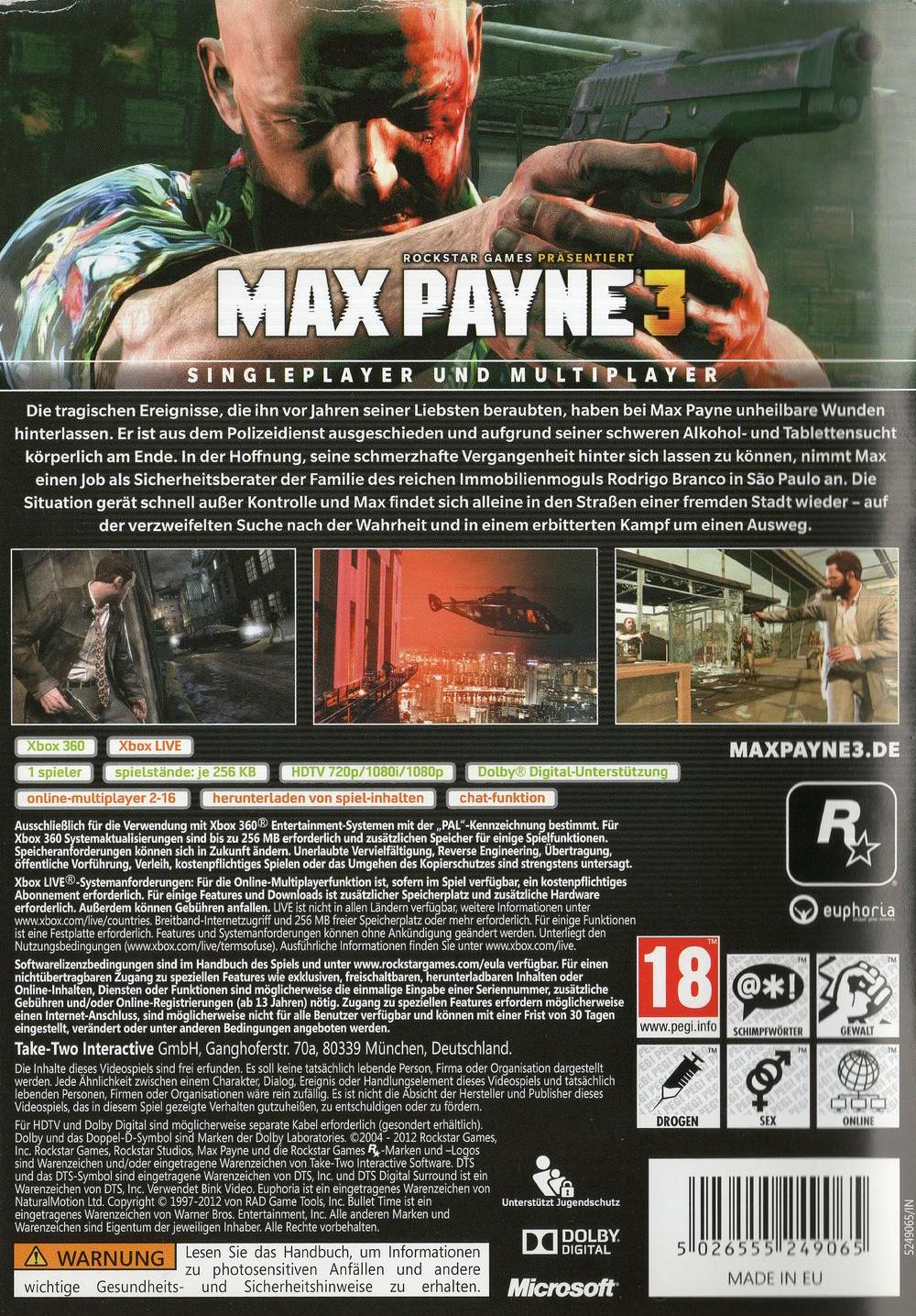 Max Payne 3 - Xbox 360 Rückseite