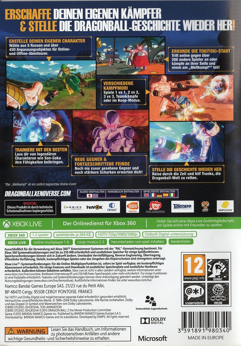Dragon Ball Xenoverse - Xbox 360 Rückseite