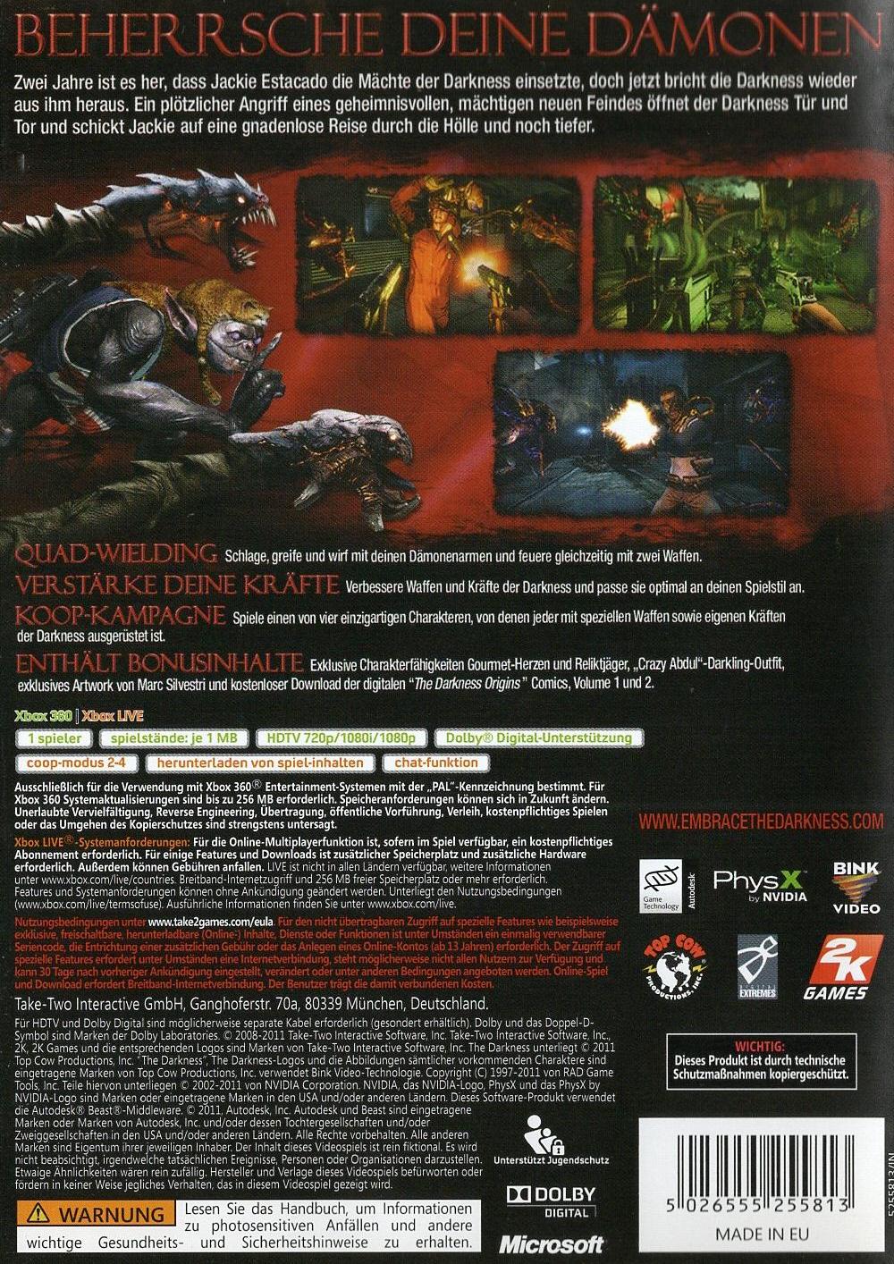 The Darkness II - Xbox 360 Rückseite