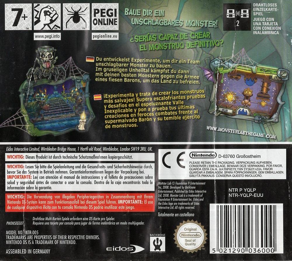 Monster Lab - Nintendo DS Rückseite