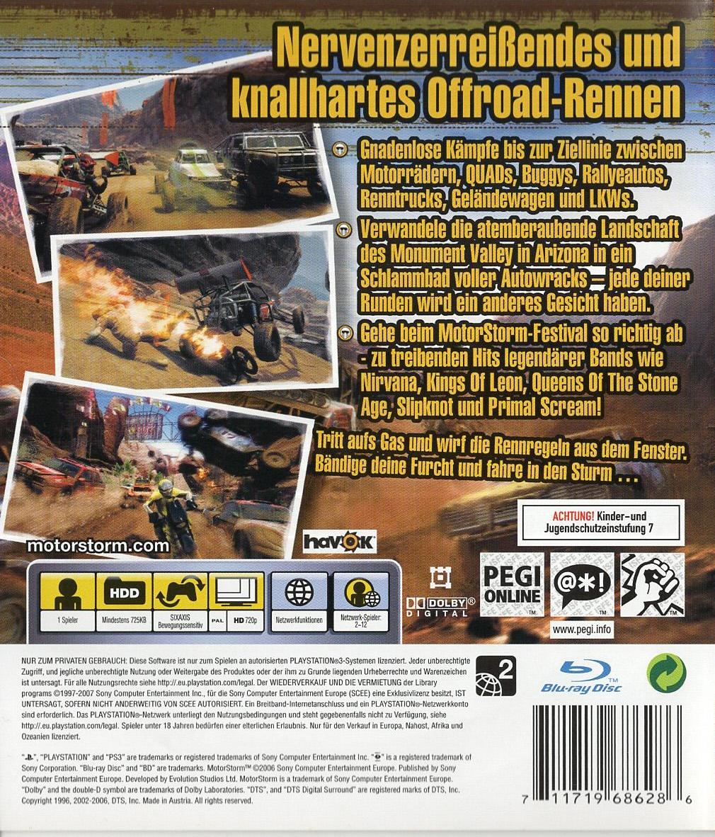 MotorStorm - PlayStation 3 Rückseite