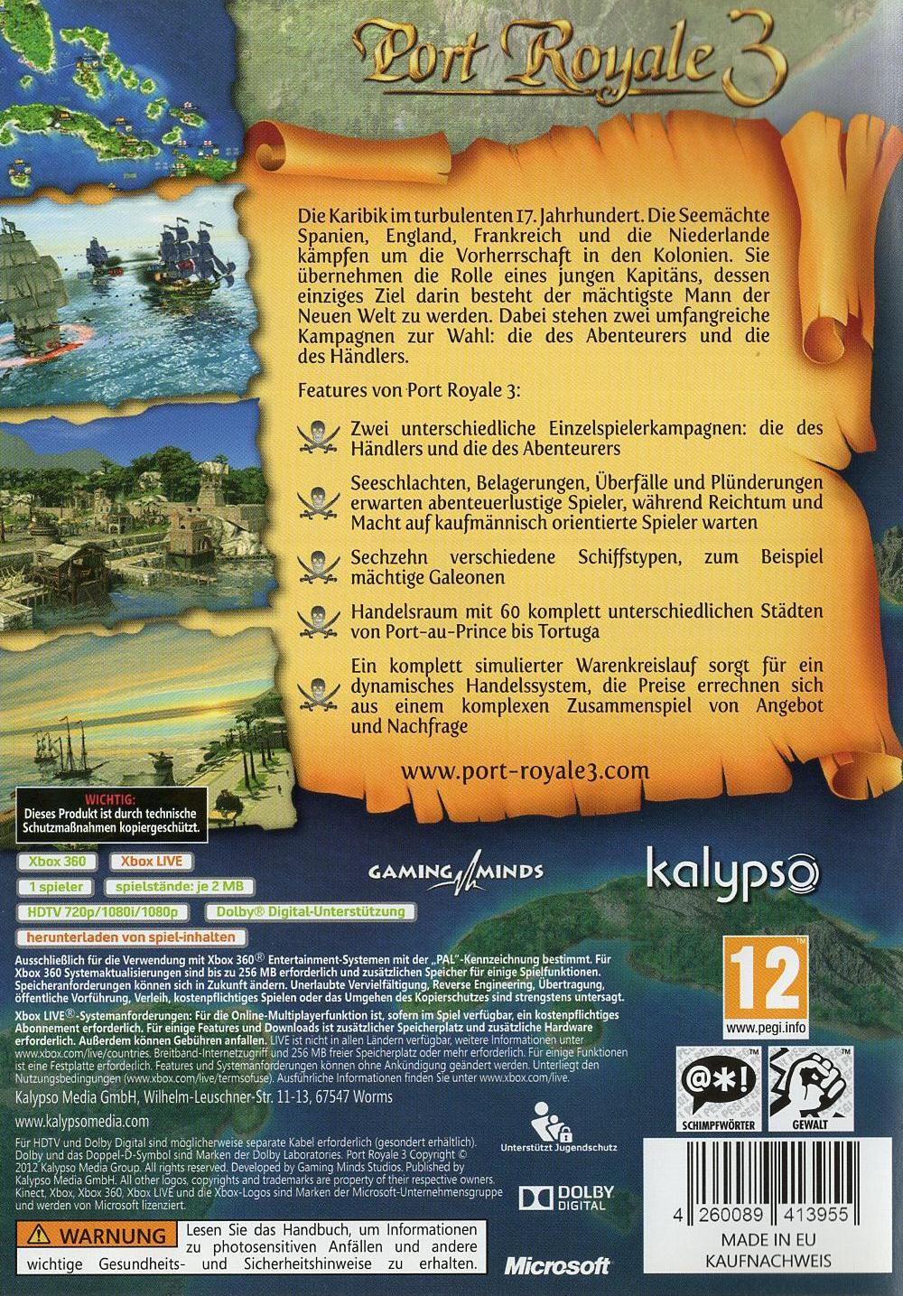 Port Royale 3 - Xbox 360 Rückseite