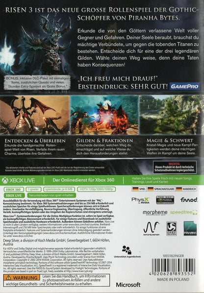 Risen 3: Titan Lords - Xbox 360 Rückseite