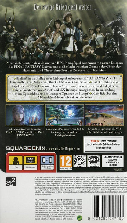 Dissidia 012 [duodecim] Final Fantasy - PlayStation Portable Rückseite