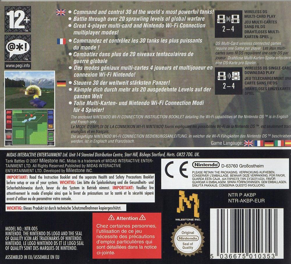 Tank Battles - Nintendo DS Rückseite