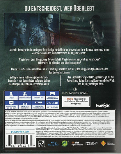 Until Dawn - PlayStation 4 Rückseite