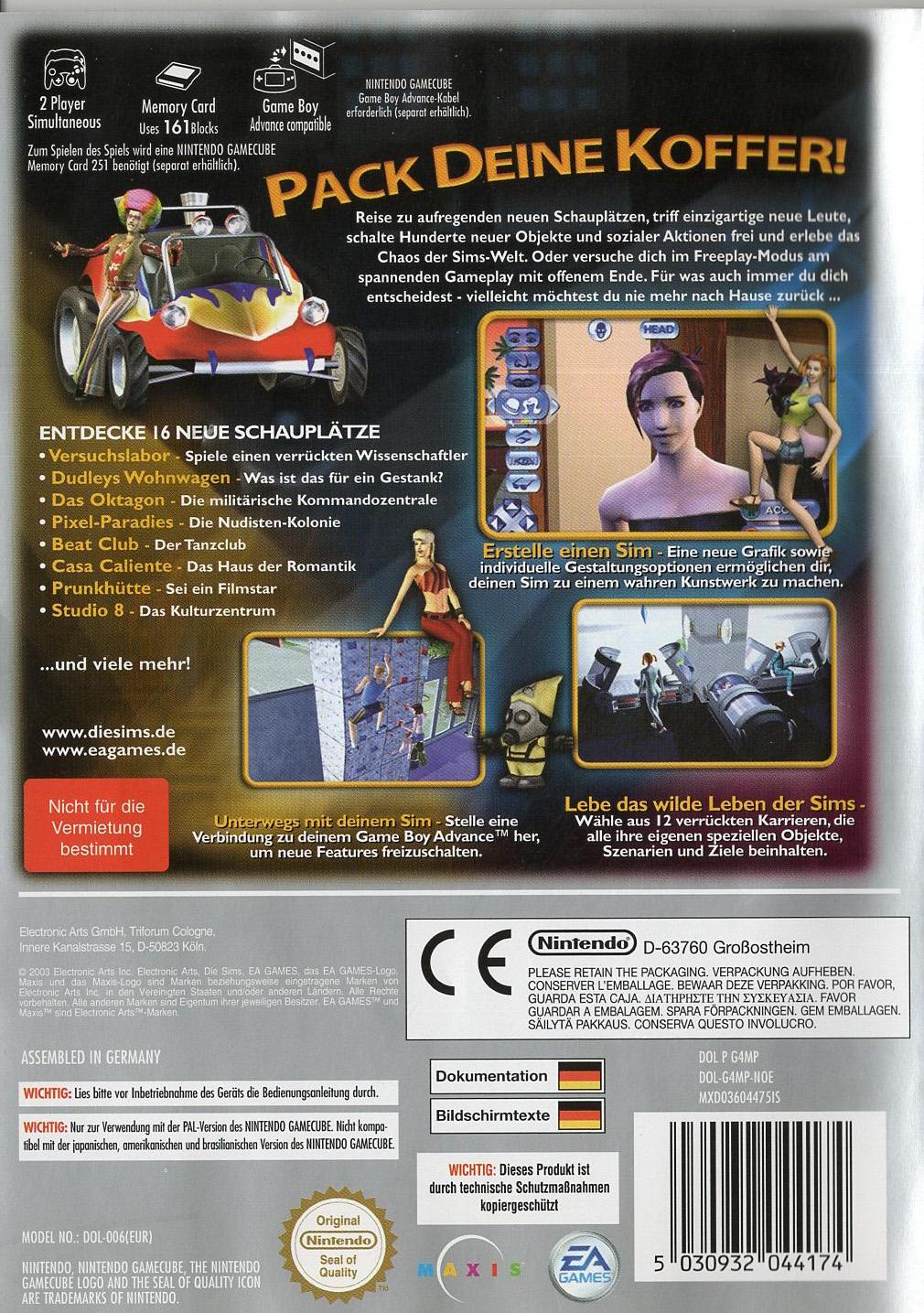 Die Sims brechen aus - Nintendo GameCube Rückseite