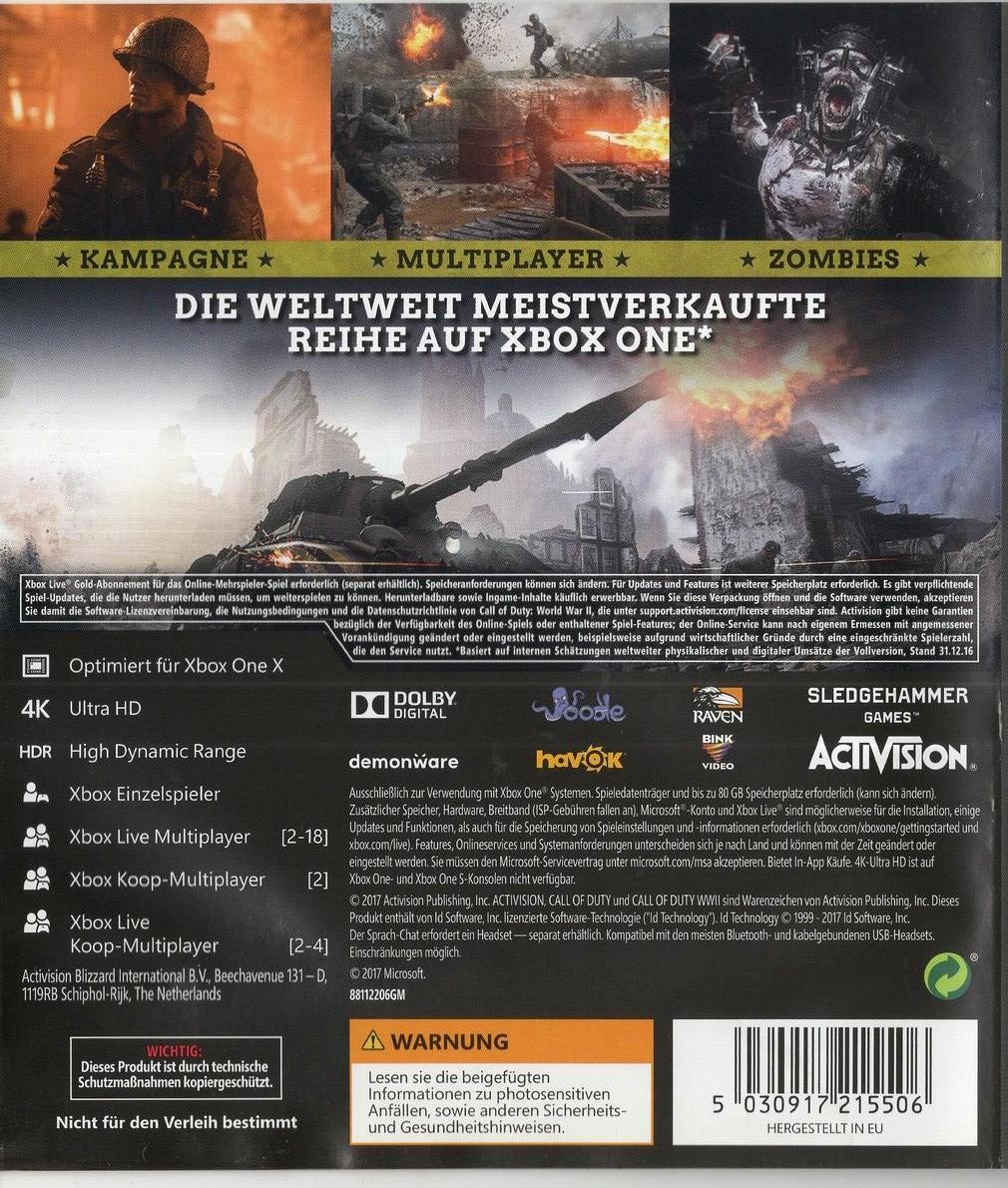 Call of Duty: WWII - Xbox One Rückseite