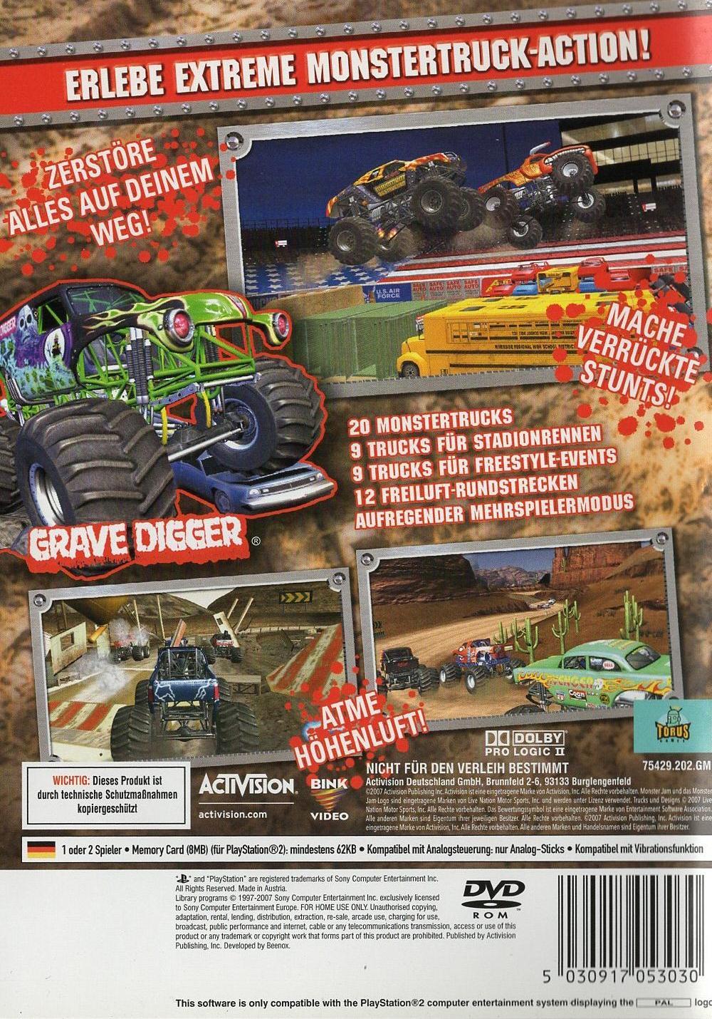 Monster Jam - PlayStation 2 Rückseite